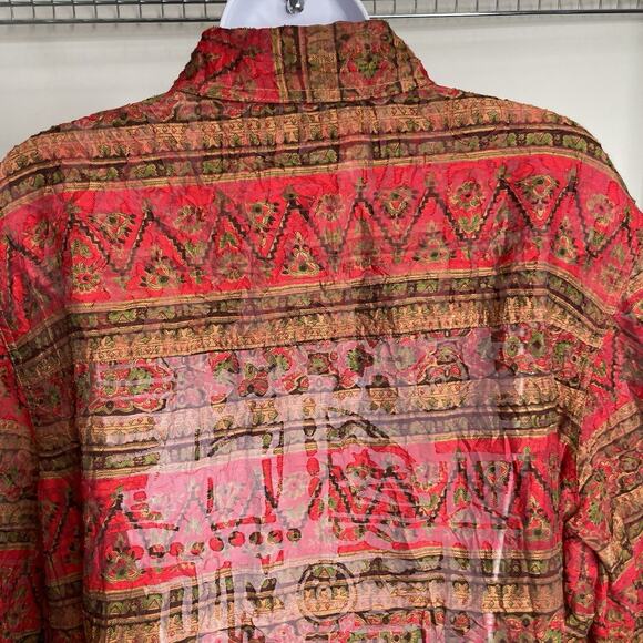 Coldwater Creek Red Aztec Print Sheer Button Up Top Size 1X Statement Boho Flowy - Picture 7 of 11